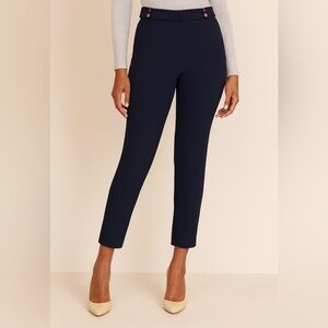 Loft Slimming Ankle Pants With Pockets And Gold Buttons, Size 6 Marisa Fit, Navy